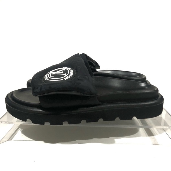 Louis Vuitton HTF Pool Pillow Flat Mules Slides Comfy Black Noir Size 38 - Picture 6 of 13